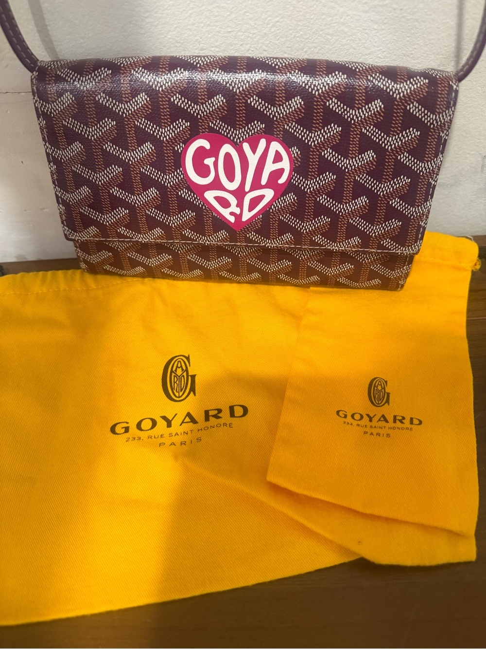 Goyard Brown Chevron Crossbody with Pink Heart Graphic- limited edition - Picture 1 of 3